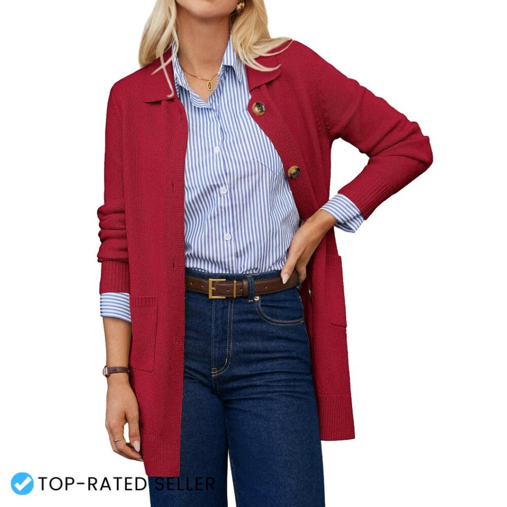 Long Cardigan Sweater Blazer Style Open Front Pockets Cozy Fall Layering